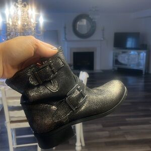 Primadonna sparkle Black Leather Ankle Boots Buckles made in Italy size 36 or 6
